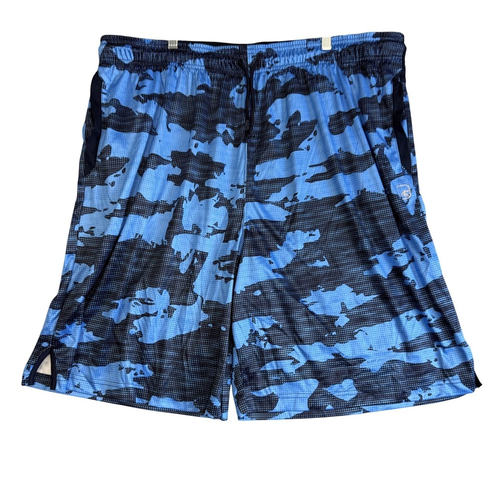 AND1 Shorts Mens 3XL Blue Camo Basketball Athletic Drawstring Pockets 11" Inseam